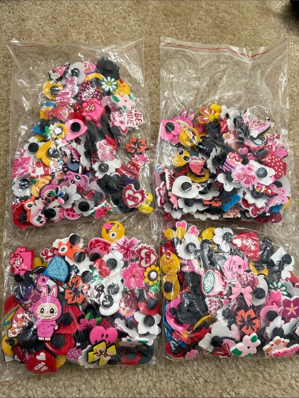 Kids Multi-Color Shoe Charms (100 pieces/pack) Assorted Cartoon & Flower Designs